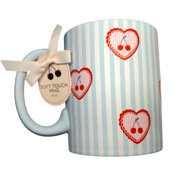 Sunday Morning Soft Touch Hearts With Cherries Decorative Coffee Mug - Picture 1 of 3